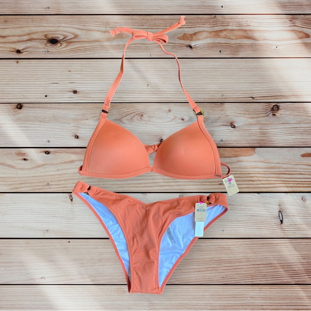 VICTORIA’S SECRET Halter Triangle Cheeky Bottom Rings Bikini Swimsuit in Rust